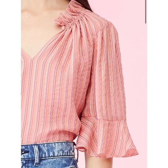 Rebecca Taylor Multi Lurex Stripe Pink Chiffon Blouse - Picture 3 of 11